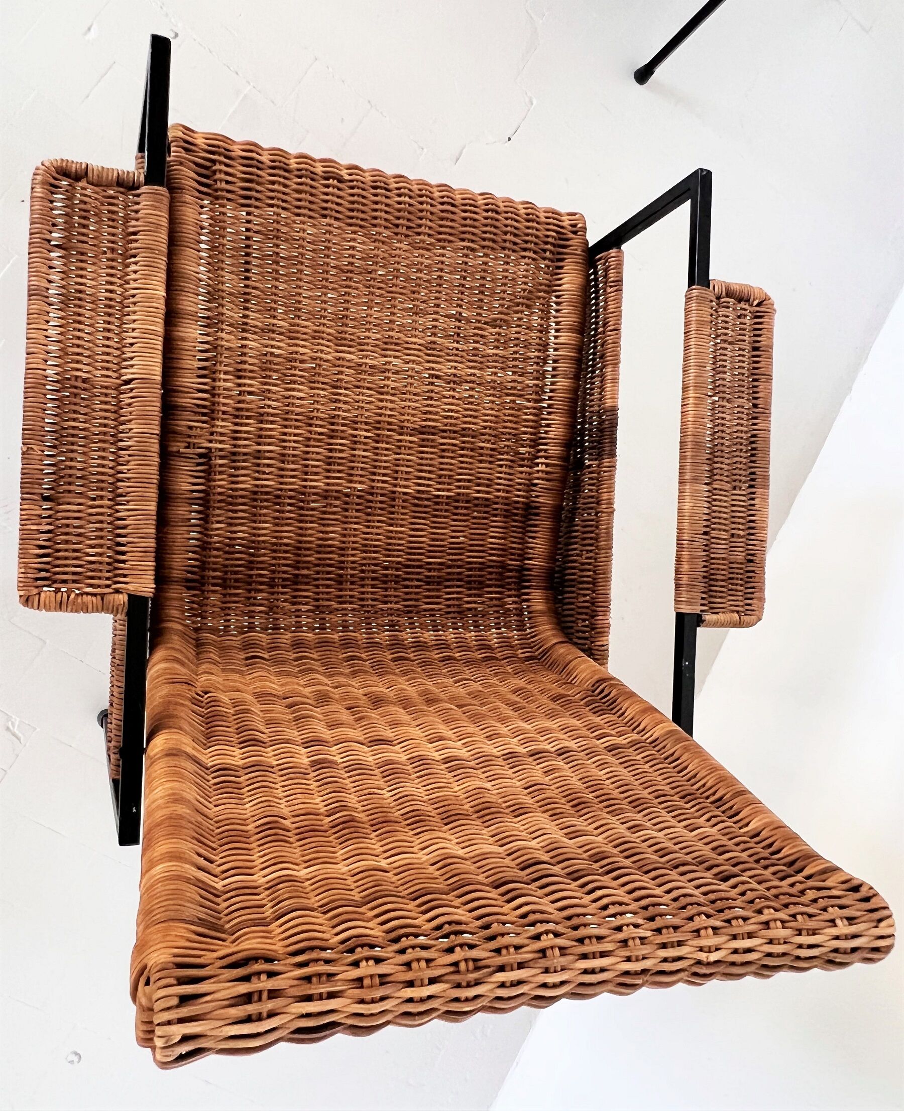 Rattan wicker and iron lounge chairs, set of 4
