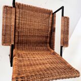 Rattan wicker and iron lounge chairs, set of 4
