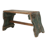 Industrial green wooden stool with nice patina, France 1900