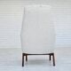 1960s, Scandinavian design, reupholstered armchair, furniture fabric, genuine sheepskin, teak.