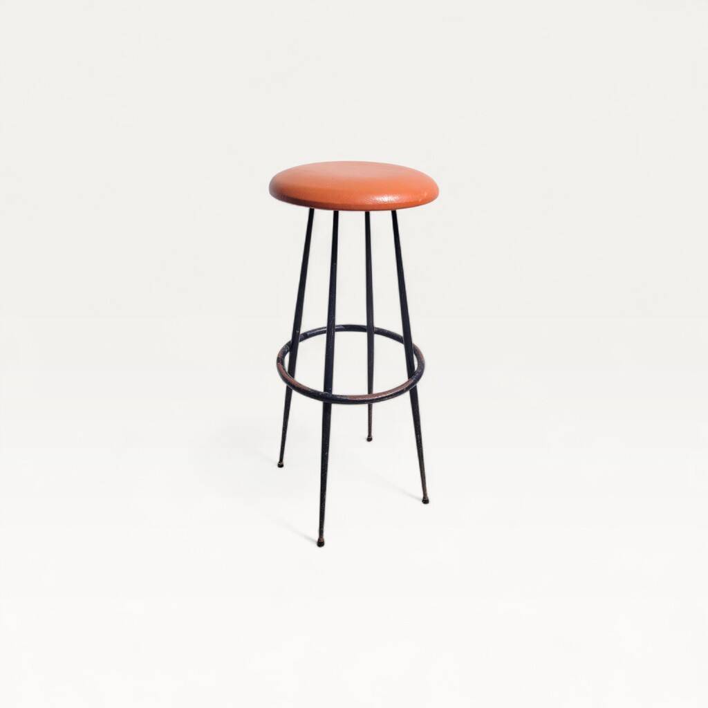Vintage high stool in tawny faux leather