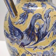 Vintage Handmade Yellow and Blue Glazed Ceramic Amphora by Zulimo Aretini, Italy