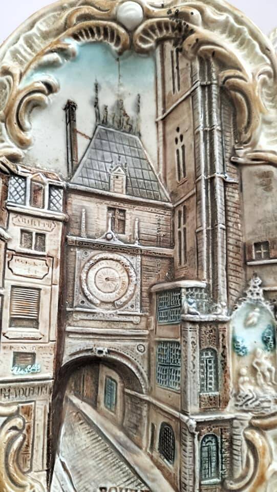 Polychrome slip wall plaque signed WS&S Rouen
