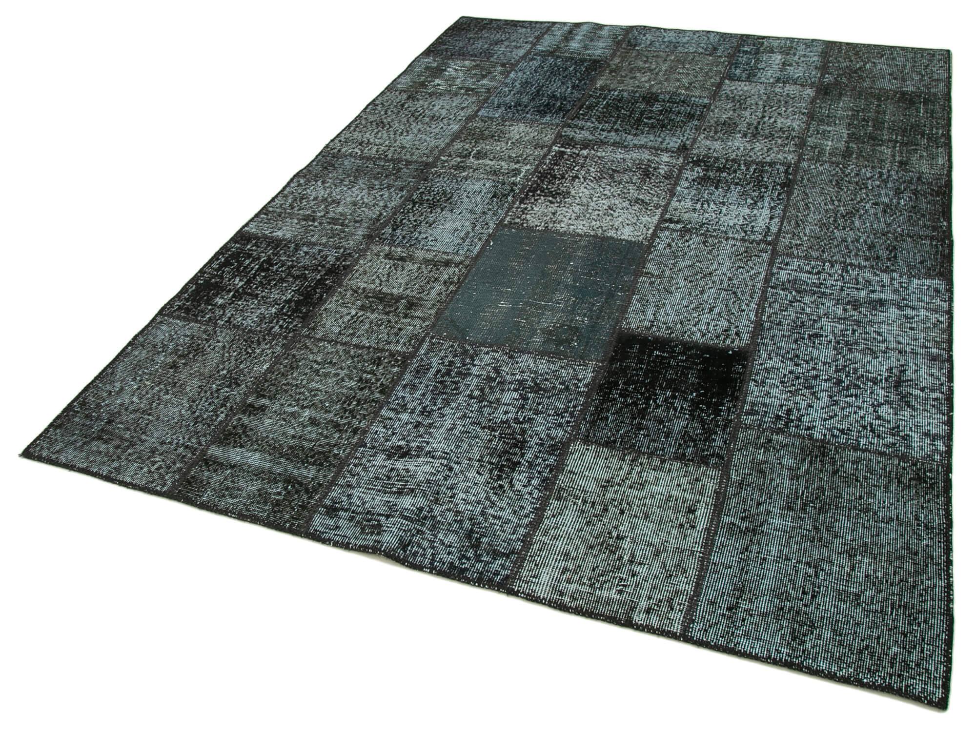 Hand-knotted oriental overdyed 174 cm x 242 cm black patchwork rug