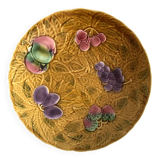Large round Sarreguemines slip dish with fruit decoration