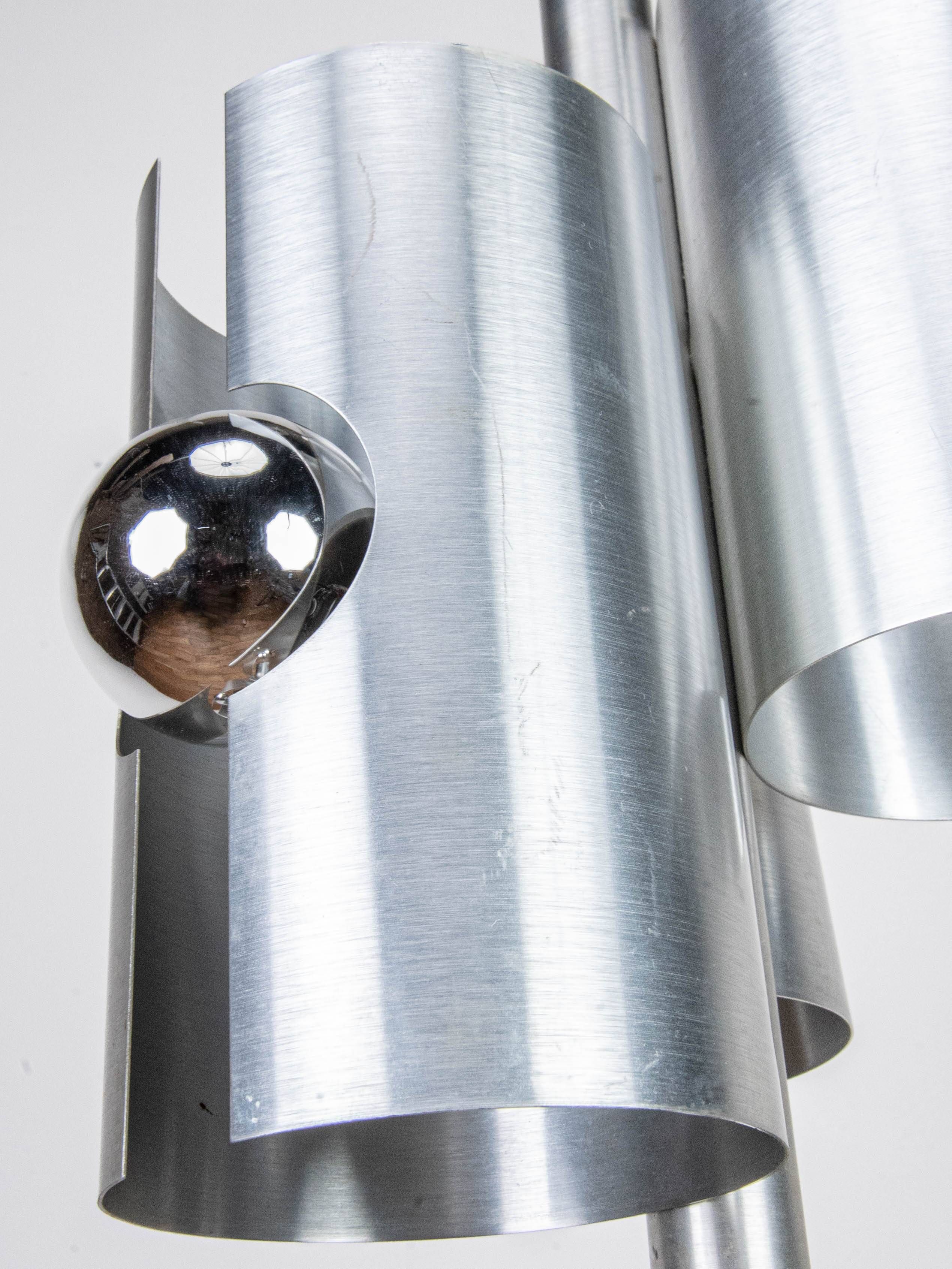 Brushed metal chandelier by Polam Bielsko, 1960s-1970s
