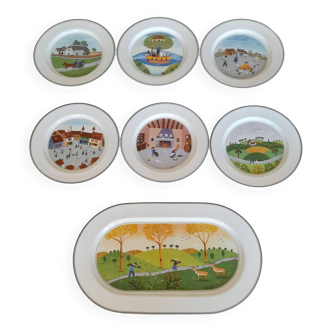Service Villeroy et Boch design Naïf 1 plat et 6 assiettes
