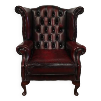 Fauteuil bergère chesterfield cuir bordeaux