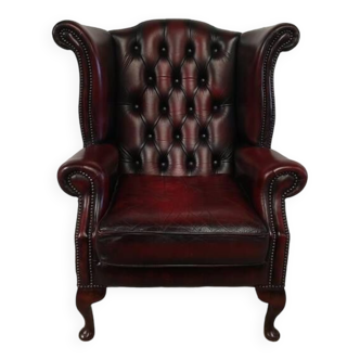 Chesterfield burgundy leather bergere armchair