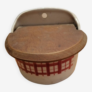 Vintage ceramic and wood salt box