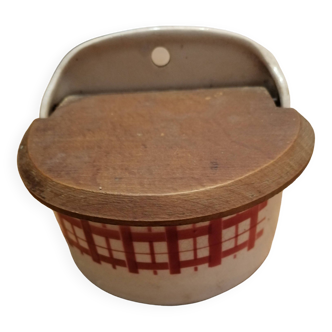 Vintage ceramic and wood salt box