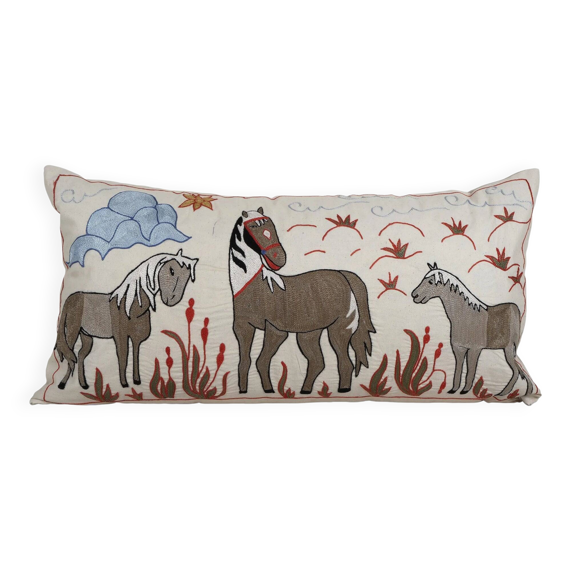 Vintage embroidered cushion cover 46x86 cm