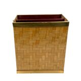 Hollywood regency brass and woven bamboo magazine rack, Metal Linea Nova Italy 1970