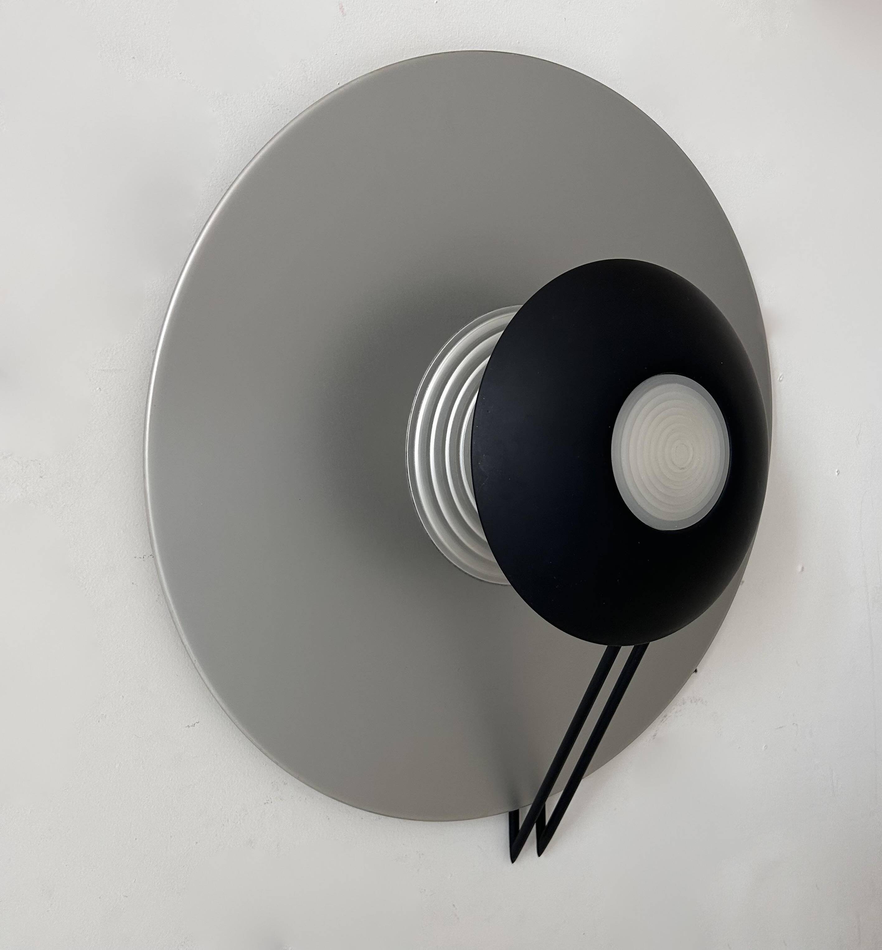 Vintage wall lamp, aluminum and sandblasted glass, Italy 1980