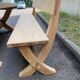 Monastery bench with a 220 cm backrest, renovated in raw solid oak with X legs.