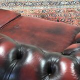 Red leather Chesterfield sofa - 70s