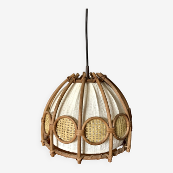 Scandinavian suspension in rattan canvas and canework 1960