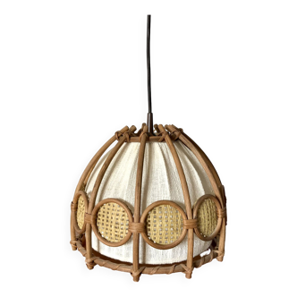 Scandinavian suspension in rattan canvas and canework 1960