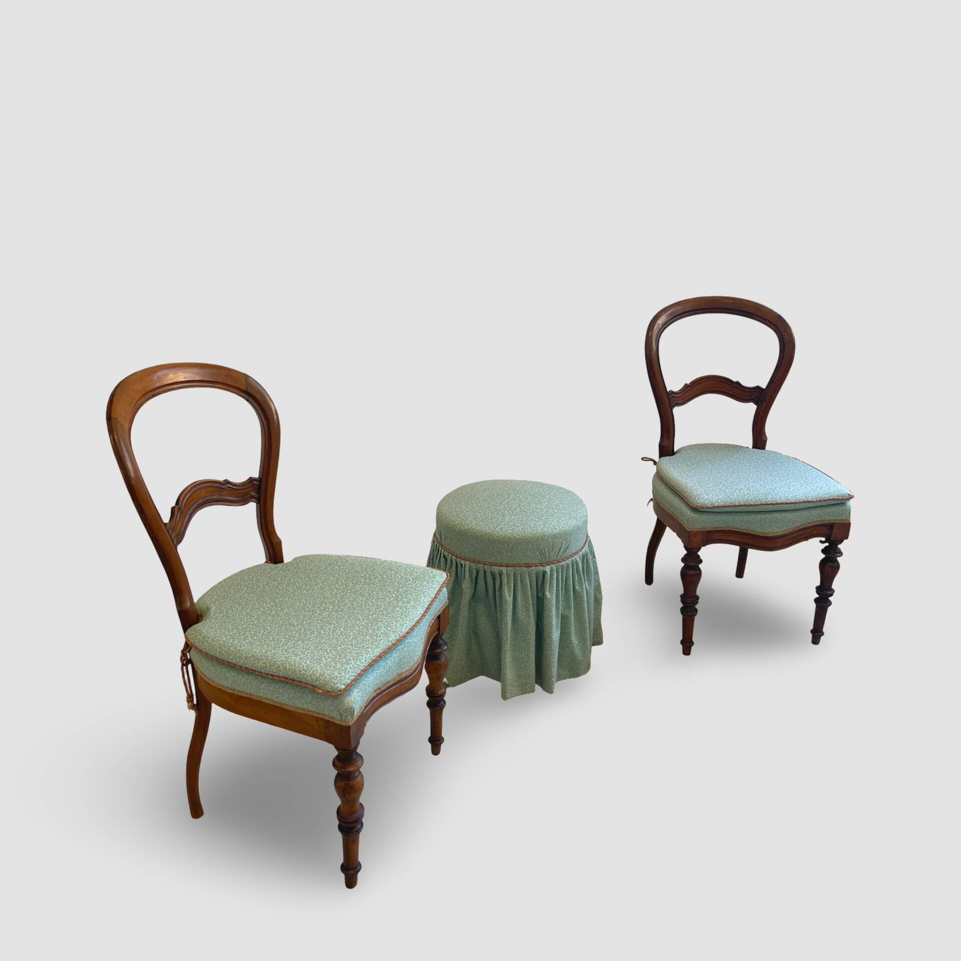 Antique Victorian era ballon back chairs and stool