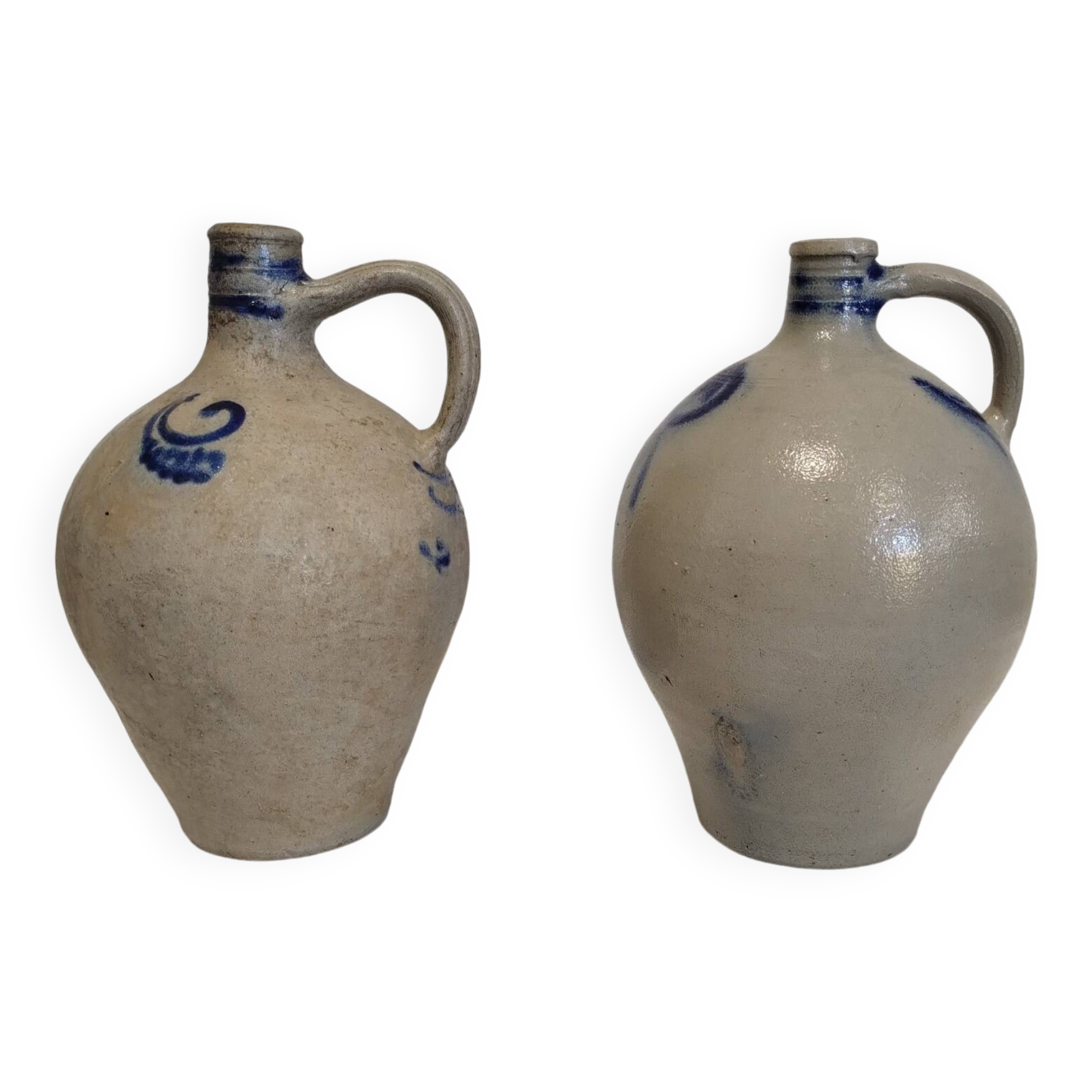 Set of 2 old Alsace stoneware jars (oil cruets)