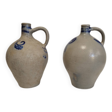 Set of 2 old Alsace stoneware jars (oil cruets)