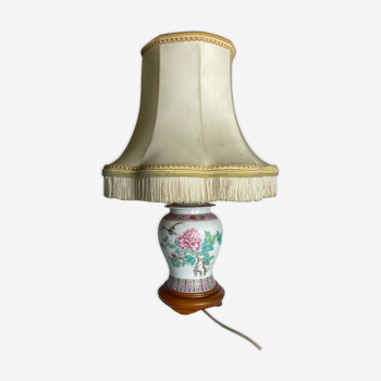 Traditional Asian Table Lamp with Fringed Shade