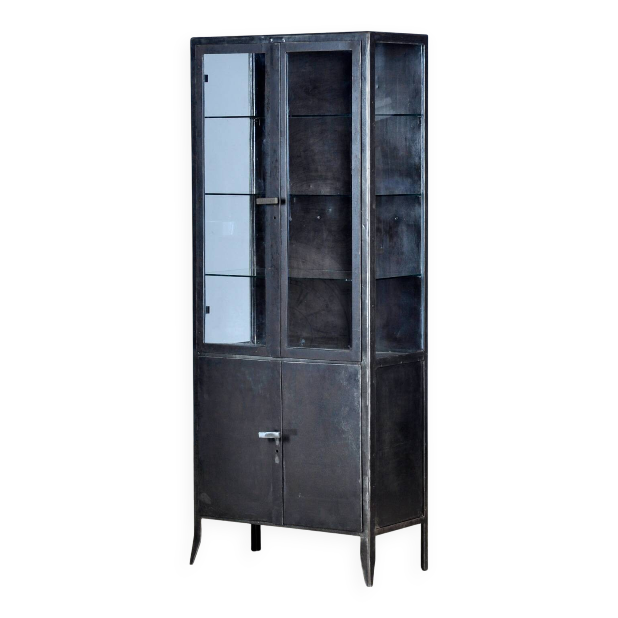 polished iron medical cabinet, 1950’s