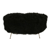 Tabouret en bronze italien et en chèvre mongole noire du milieu du siècle, années 1950.