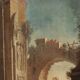 Ancient painting, architectural view, tempera on canvas, 18th century.