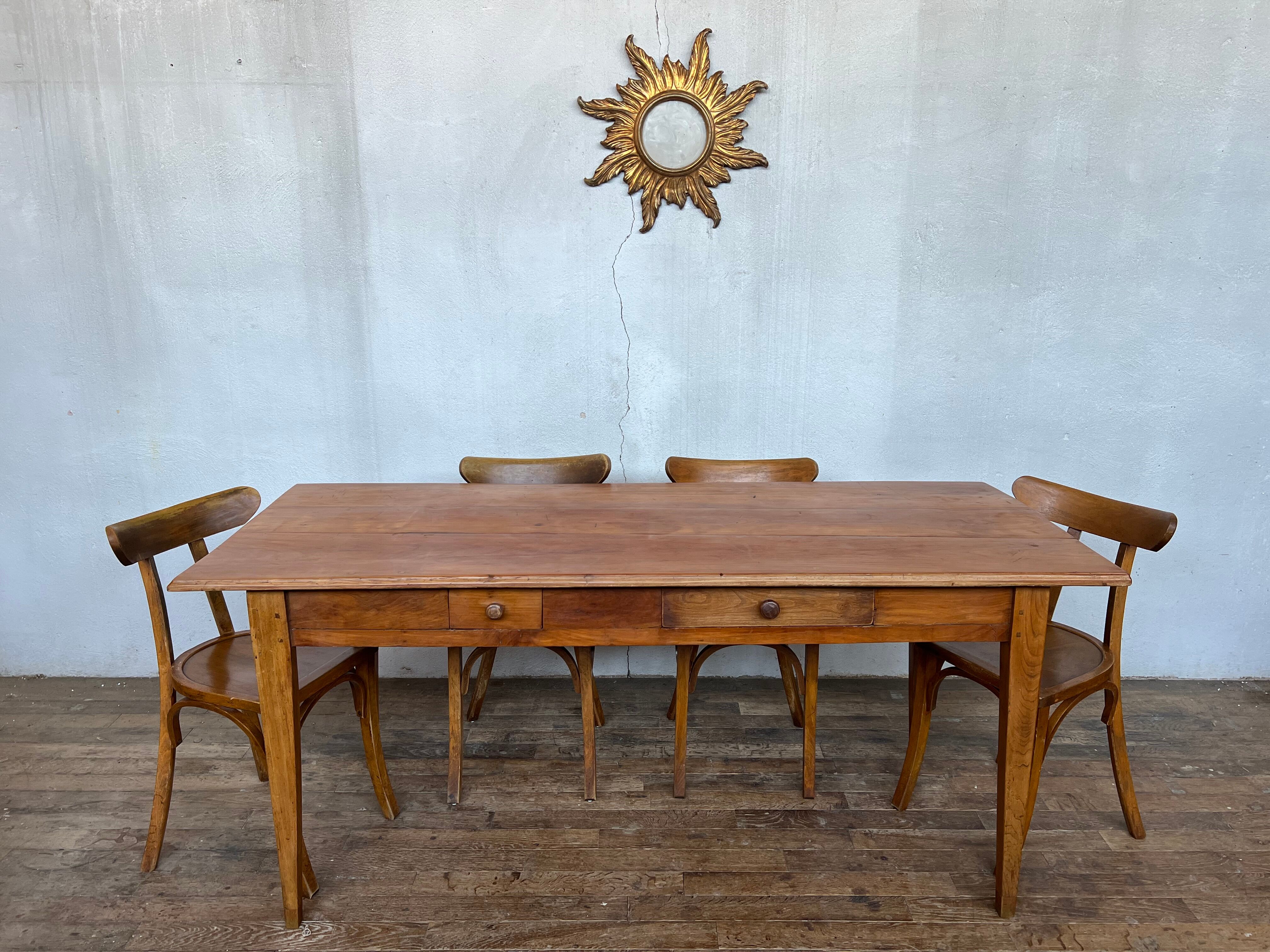 Old farmhouse table early XXth legs spindles solid wood