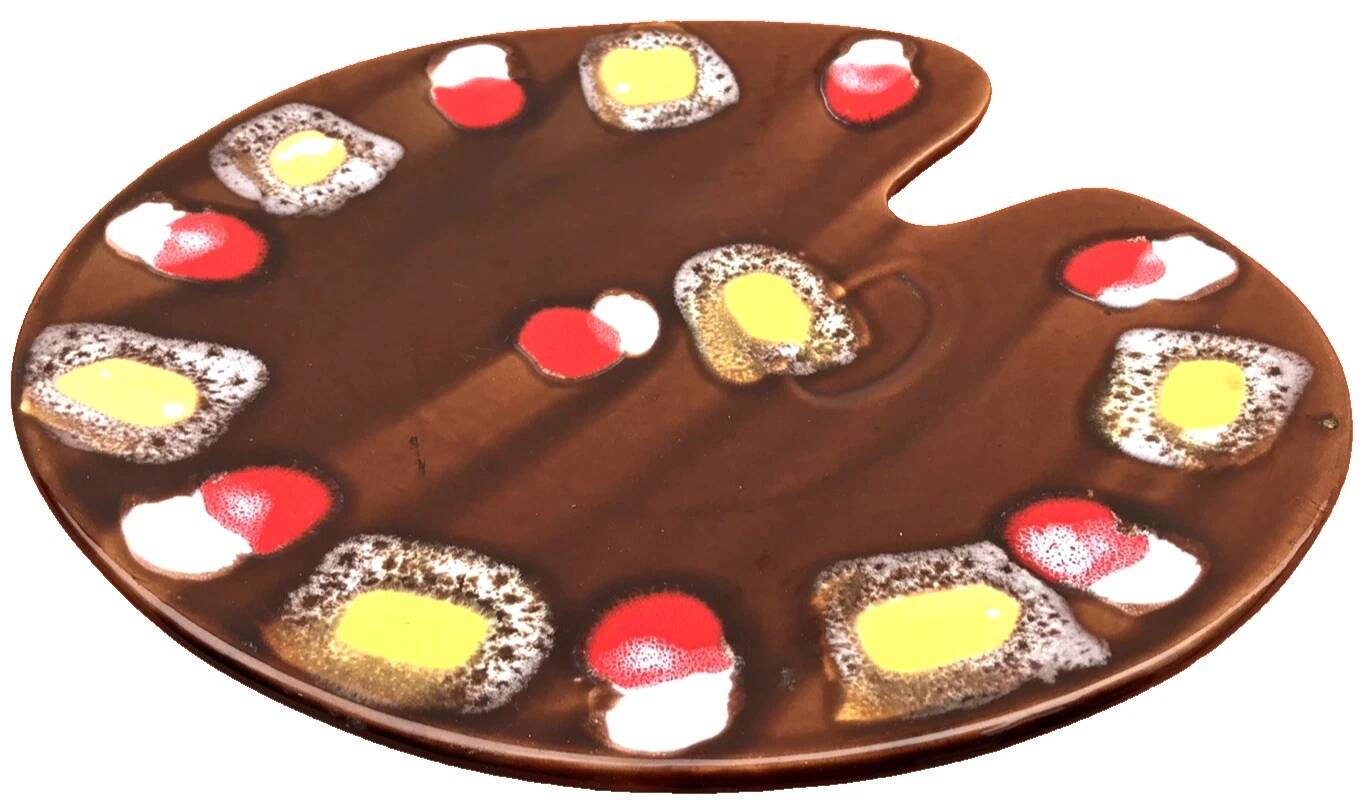 1960s Cheese platter in the shape of a painter's palette Glazed ceramic