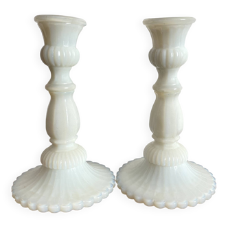 Pair of opaline candlesticks
