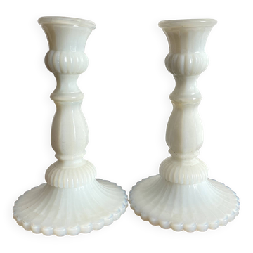 Pair of opaline candlesticks