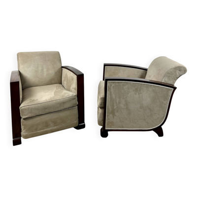 Paire de fauteuils époque Art déco en palissandre et suédine