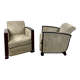 Pair of Art Deco armchairs in rosewood and suede.