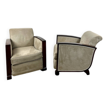 Paire de fauteuils époque Art déco en palissandre et suédine
