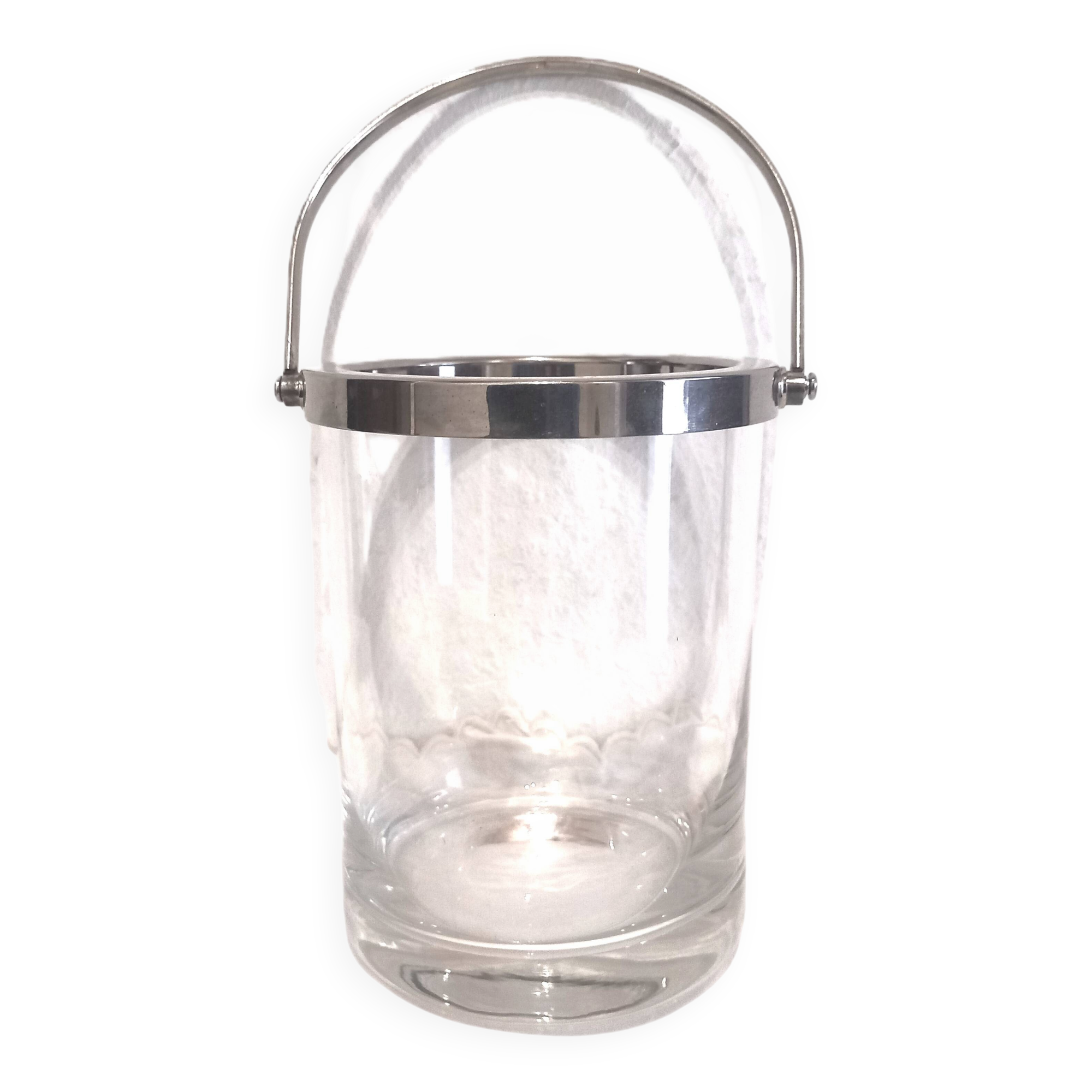 Glass and silver metal ice bucket