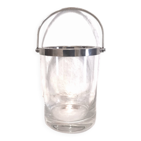 Seau à glace en verre et métal argenté