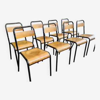 Rare suite of 8 stella school chairs