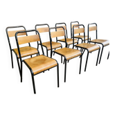 Rare suite of 8 stella school chairs