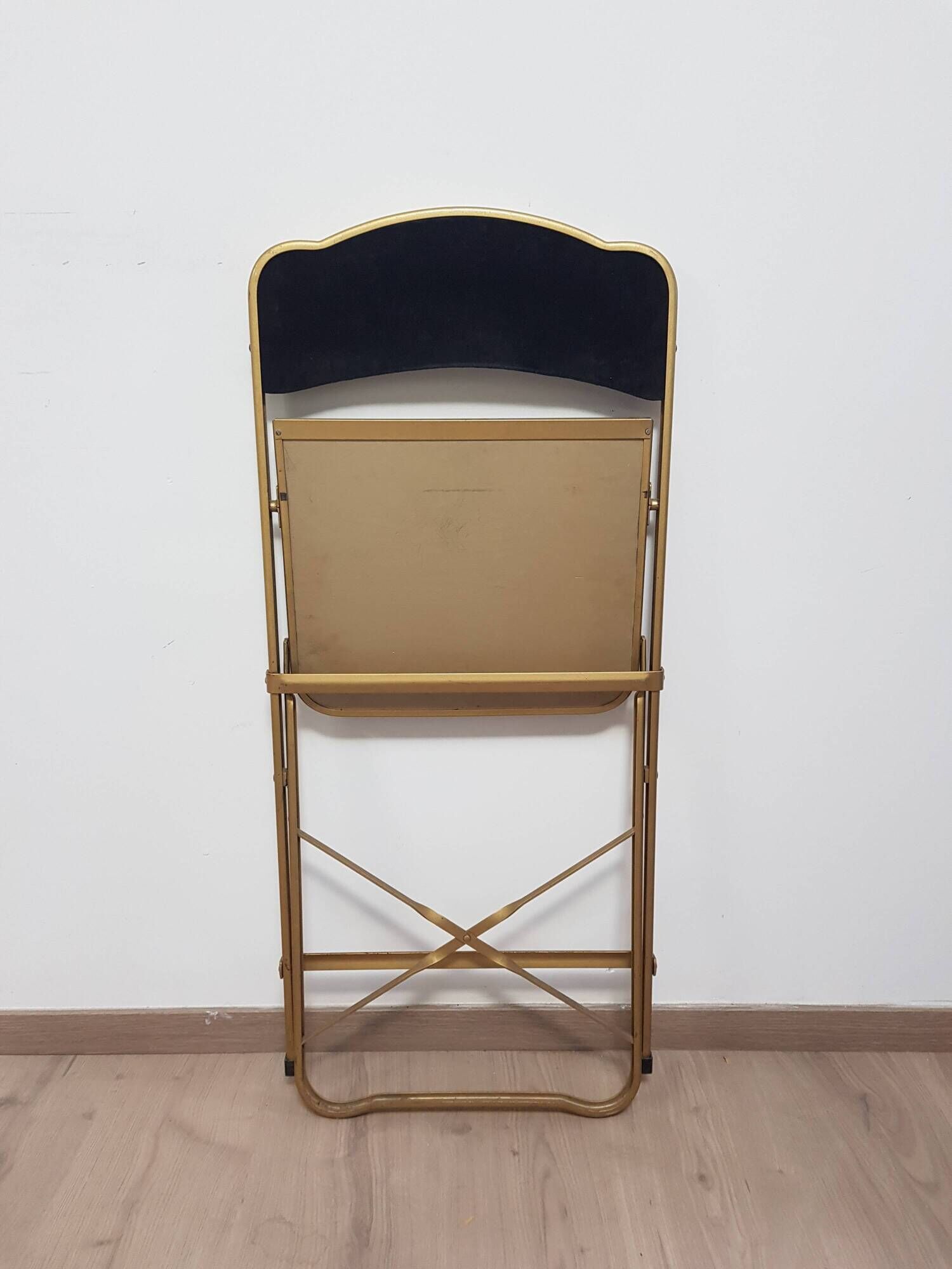 Set of 4 opera theater folding chairs from the 70s two-tone velvet brass