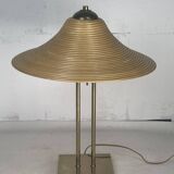 Lampe de table en laiton et rotin en roseau, Italie 1970