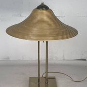Lampe de table en laiton et rotin en roseau, Italie 1970