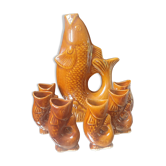 Carafe and glasses "Fish" Amber Ceramic Vintage USSR era