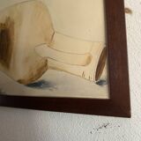 Illustration aquarelle, cadre bois vitré