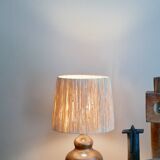 Georges Robin sandstone lamp, raffia lampshade, 70s