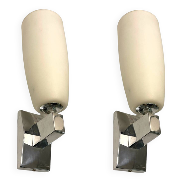 Appliques Chrome Verre Opalin Années 1960 — Beyit