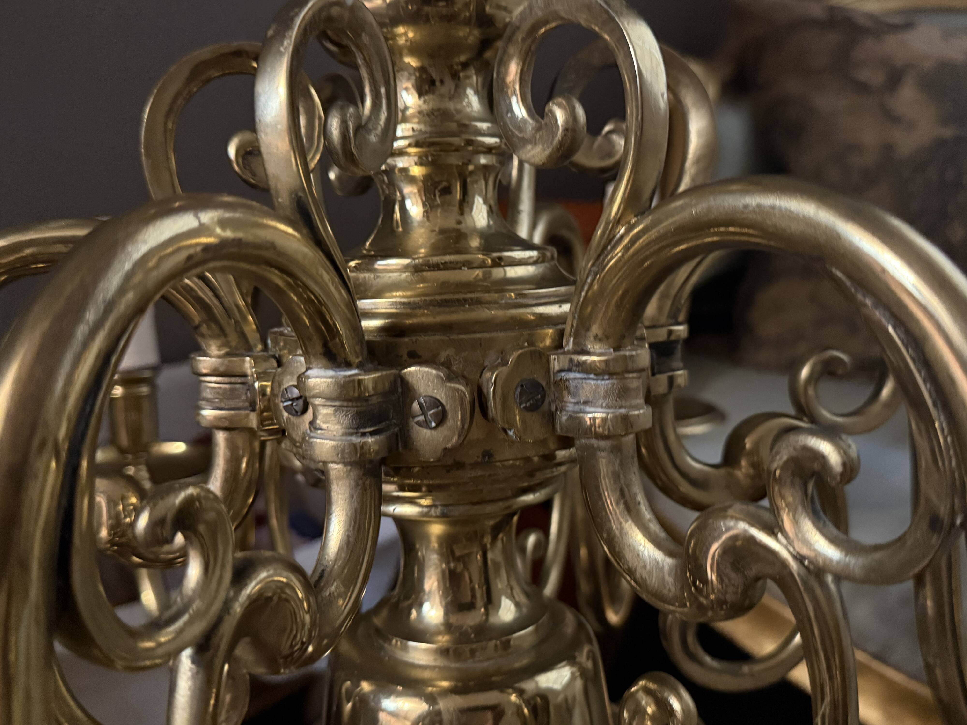 Large Dutch brass chandelier, 12 lights