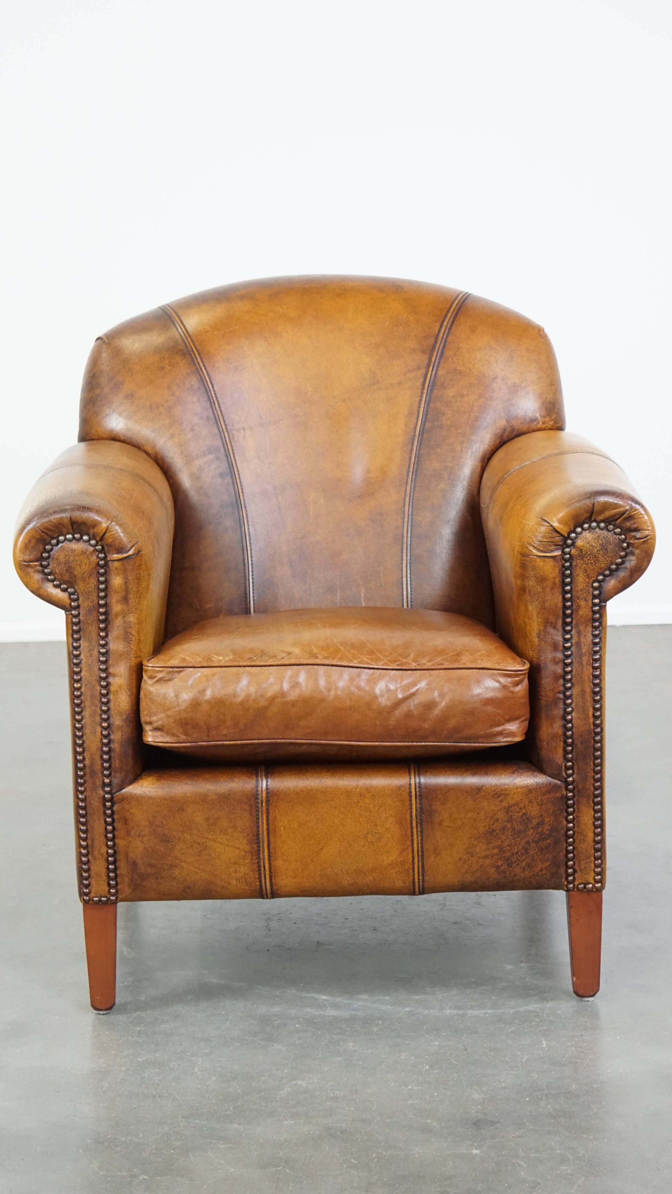 Cowhide Leather Armchair with Deep Warm Colors
