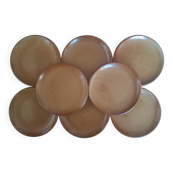 Lot de 8 assiettes plates en gres de brenne vintage
